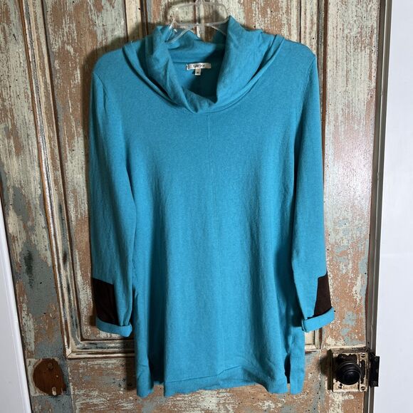 Tyler Boe Cowl Neck Tunic Sweater Patch Detail on Sleeves Size M - Picture 1 of 11